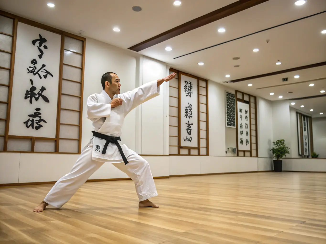 An image of advanced karate practitioners engaged in a sparring session, showcasing agility and skill.